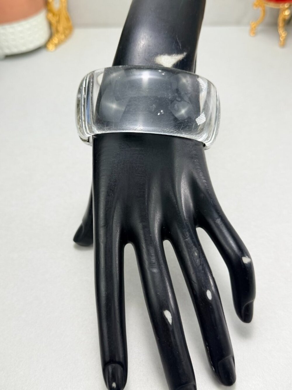 Vintage Chunky Clear Lucite Bangle Bracelet Wide Transparent Retro Modern